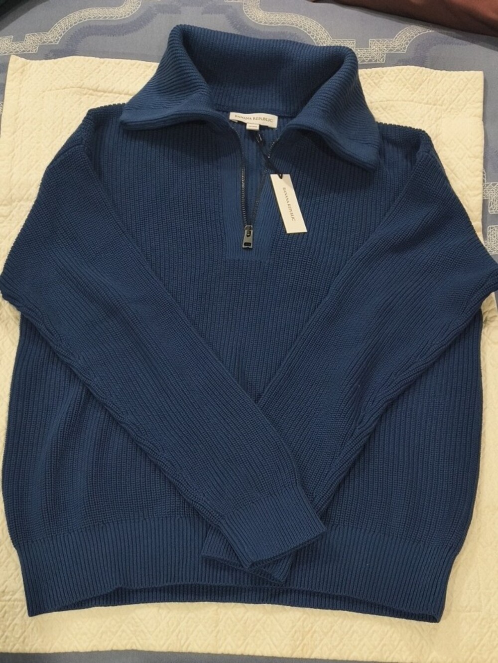 Banana Republic 100% Cotton Wide Collar Ribbed Zip Sweater Polo